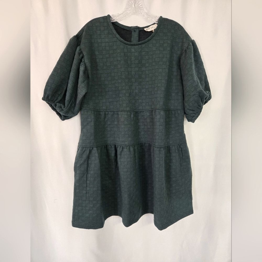 New In Forest Green Short Loose Fit Tiered Dress. Size L